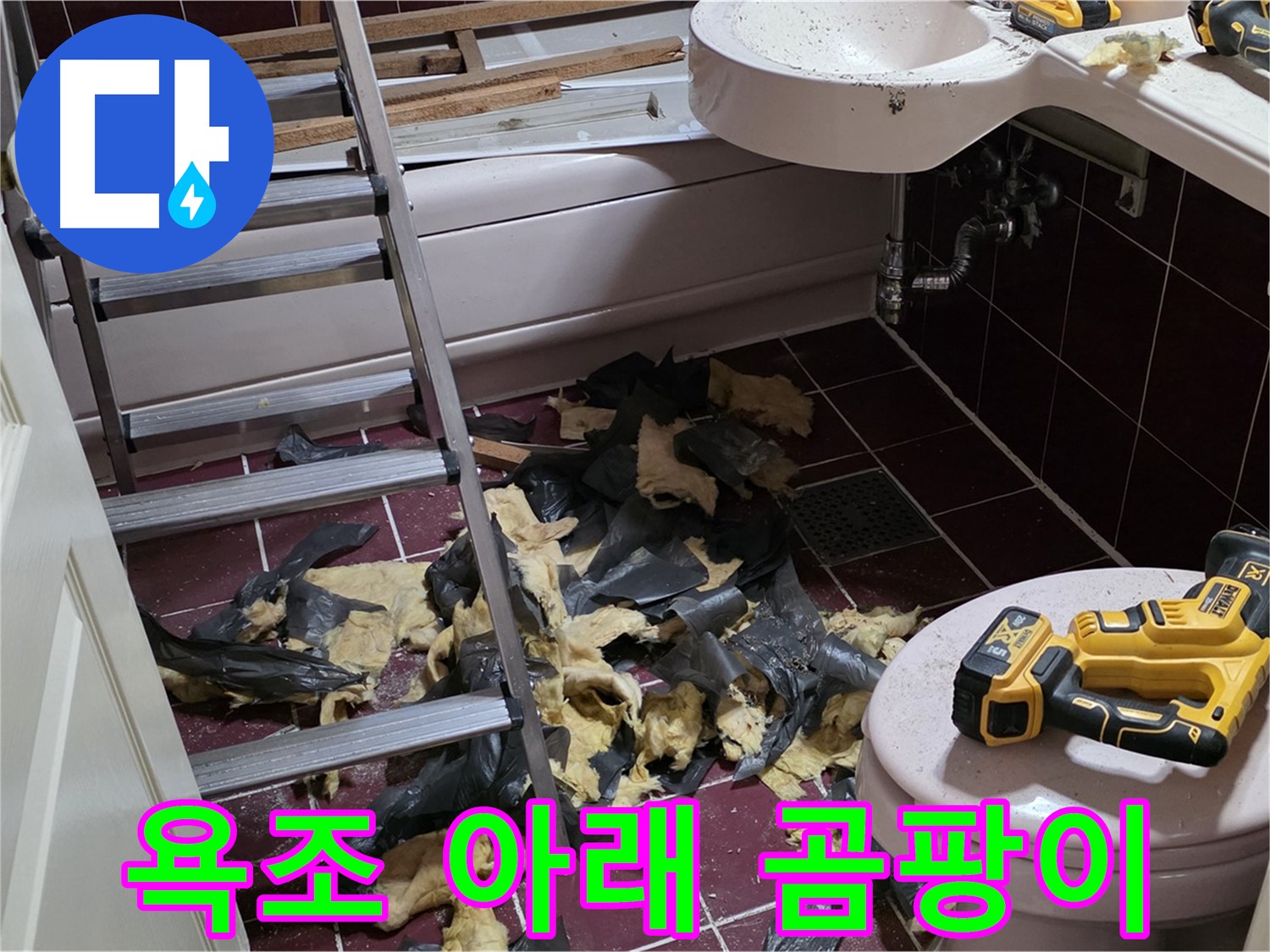 남양주 화도읍 두산아파트 욕실 누수 - 낡은 욕조 아래 곰팡이와 습기로 가득