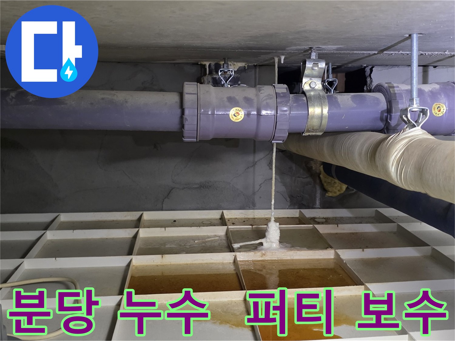 분당 산운마을 배관 누수 - 연결부 손상, 긴급 퍼티 보수로 응급처치