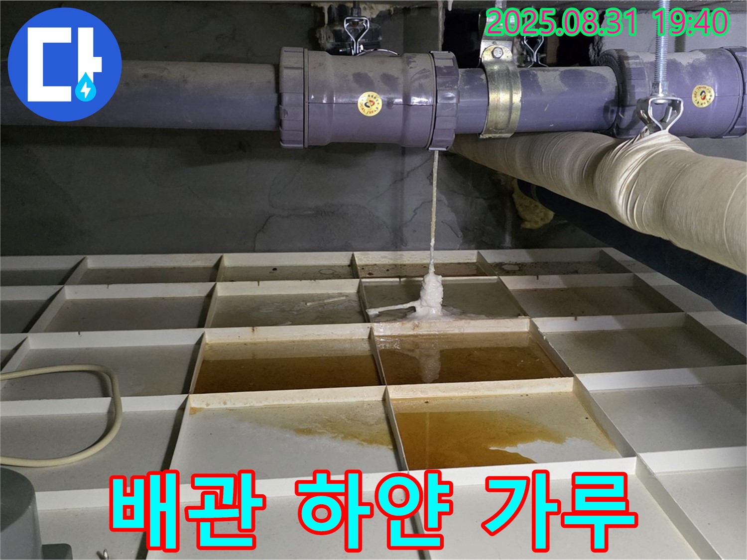 분당구 산운동 누수 - 물탱크 배관에 하얀 가루가 묻어 있어요 - 배관 부식 의심.