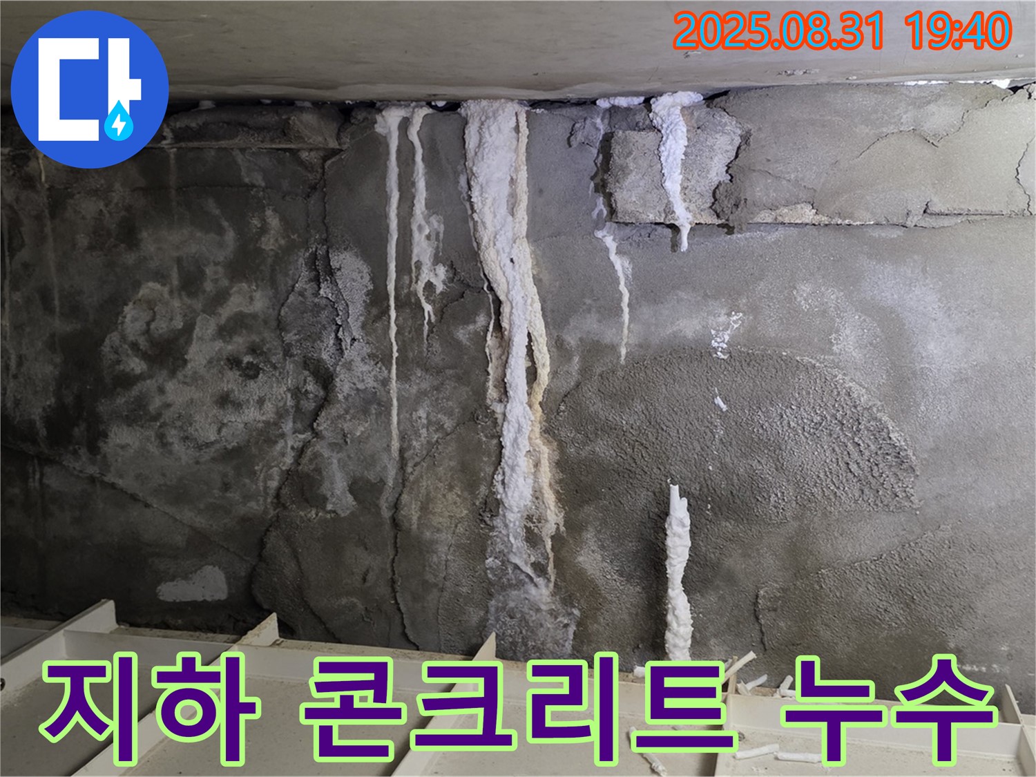 정자동 건물 지하 콘크리트 누수 - 심각한 누수 흔적과 백화현상으로 건물 손상 우려