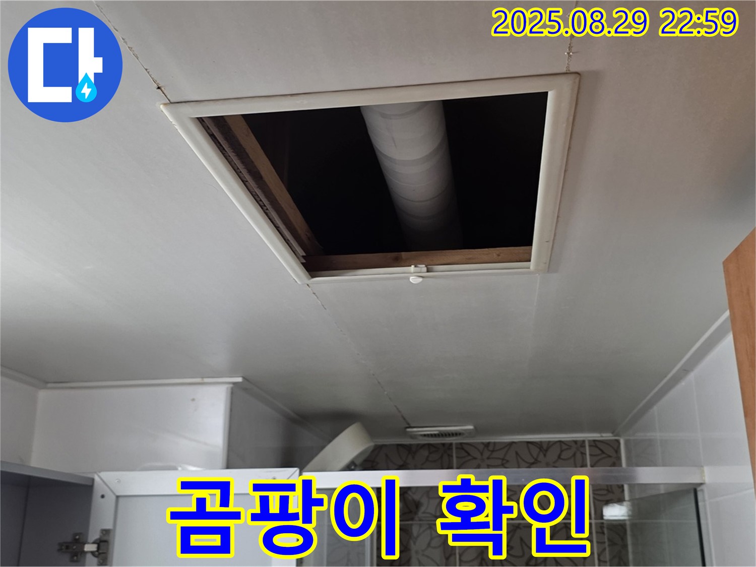 양주 백석 서광아침의빛 욕실 - 점검구 속 배관 주변 곰팡이 발생 여부 확인