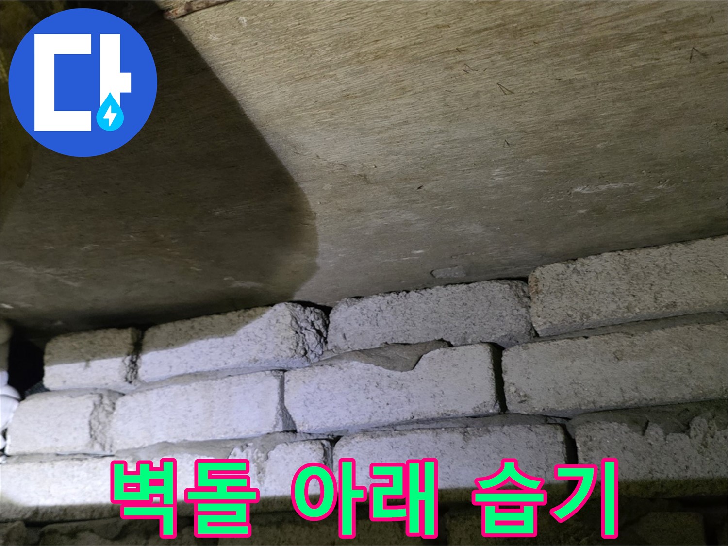 새절역 누수 - 벽돌 벽 아래쪽 틈새에서 습기 발견