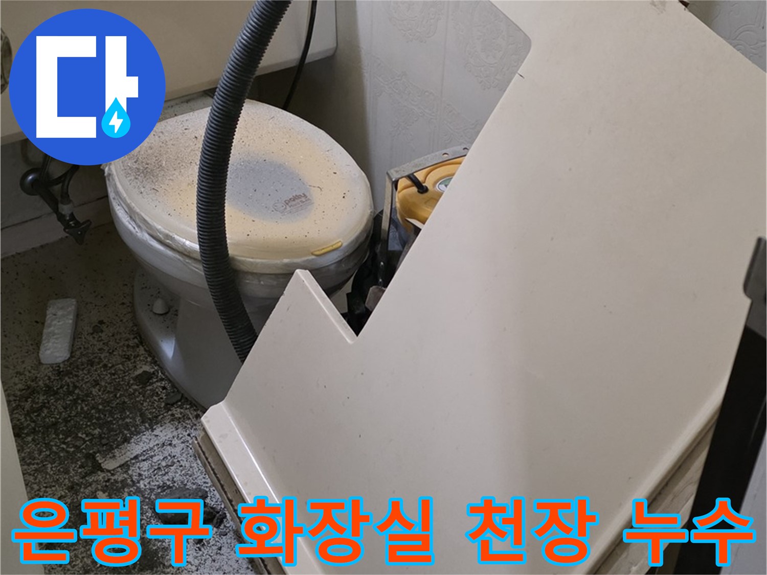 화장실 천장 누수 원인 파악을 위한 천장재 탈거 및 내부 점검