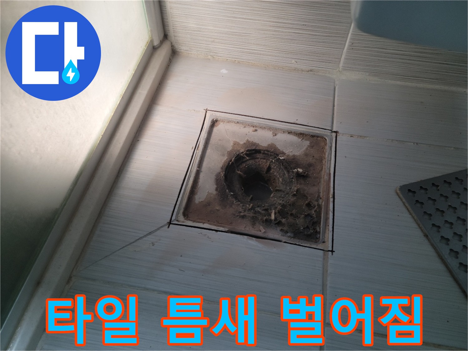 욕실 배수구 주변 타일 틈새 벌어짐 상태