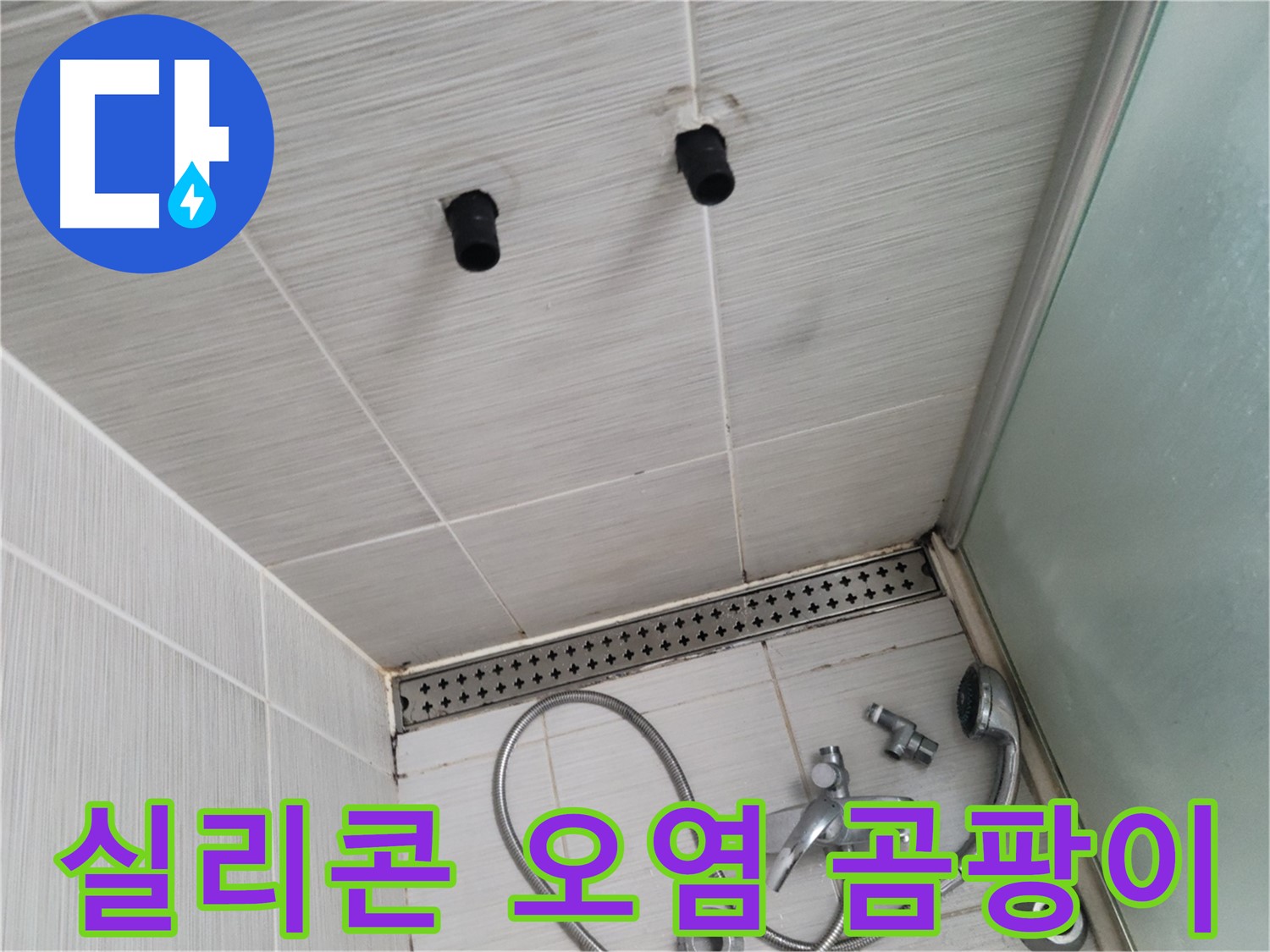 동두천 신창비바 - 샤워기 주변 실리콘의 오염과 곰팡이 - 곰팡이로 뒤덮인 실리콘