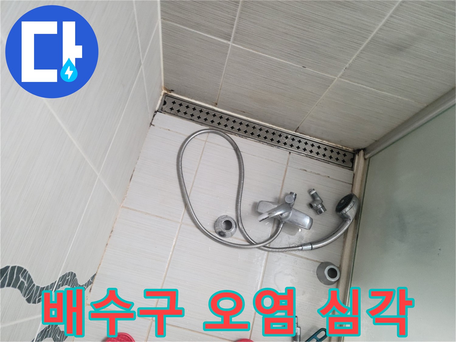 샤워기 배수구 주변 물때 및 곰팡이 - 청소 시급