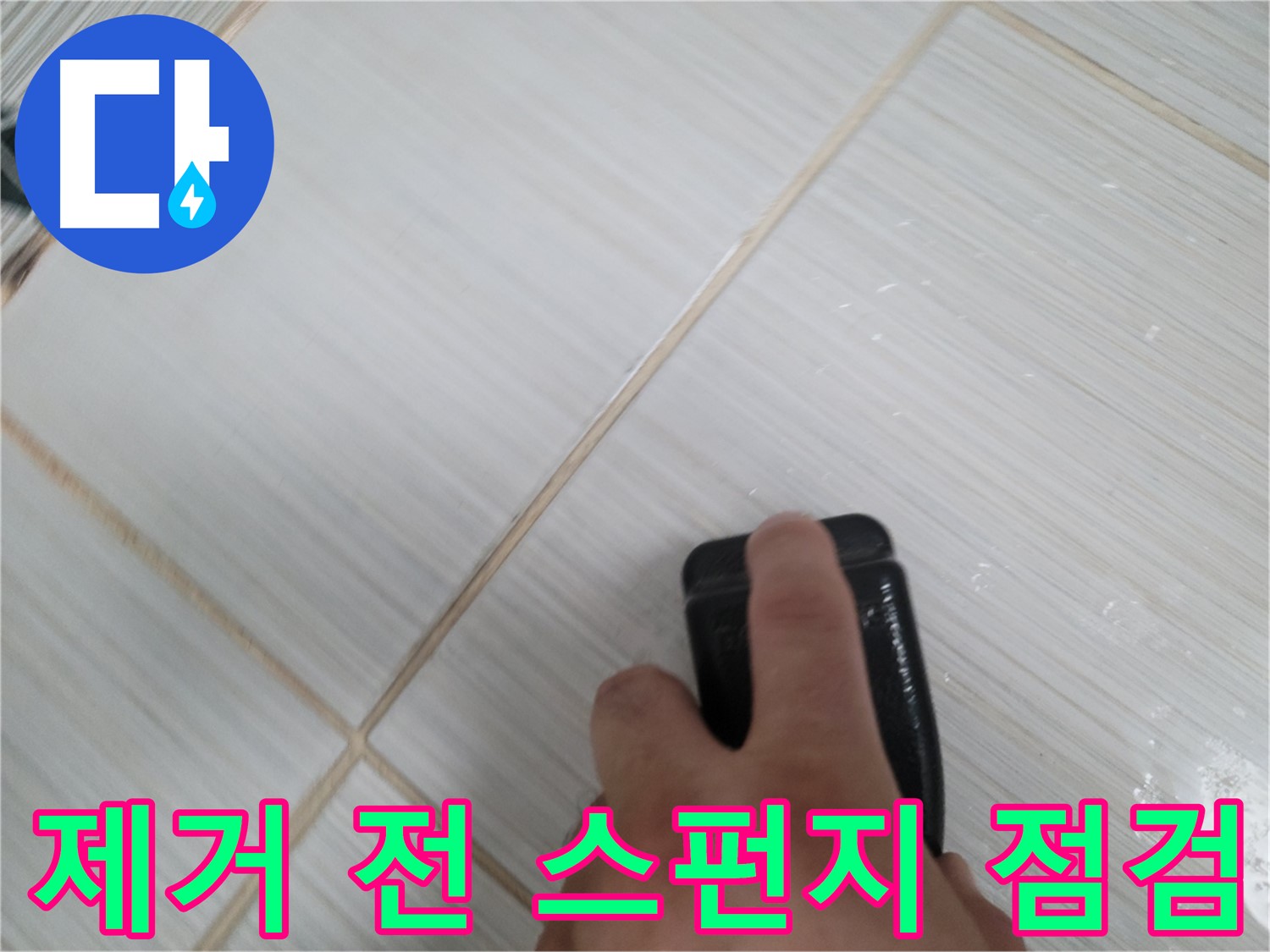 타일 틈새 - 곰팡이 제거 전 스펀지 꼼꼼 점검