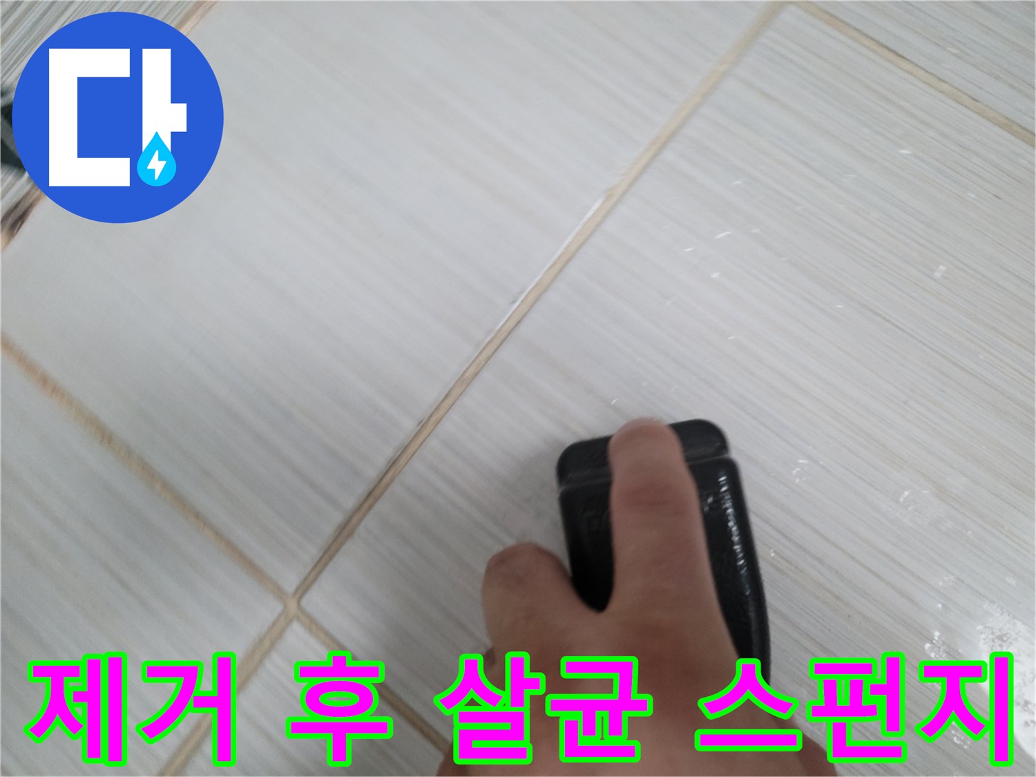 타일 틈새 - 찌든 때 제거 후 살균 스펀지 청소 작업