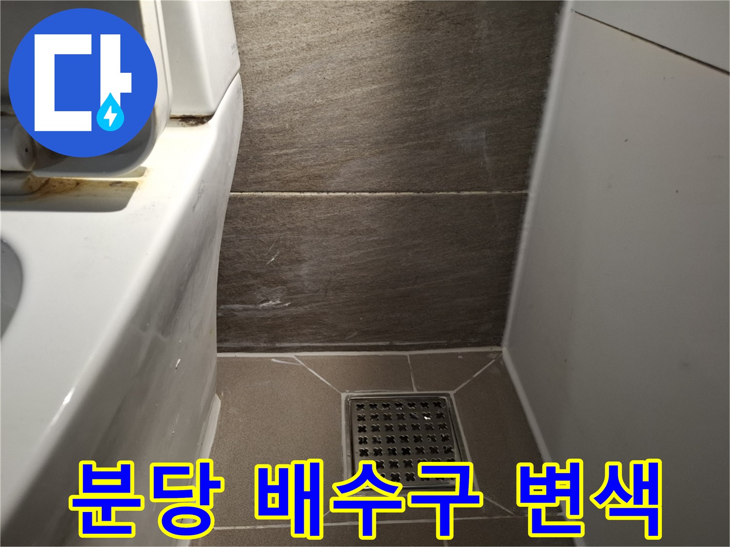 분당 화장실 배수구 주변 타일 변색 - 누수 때문일까?