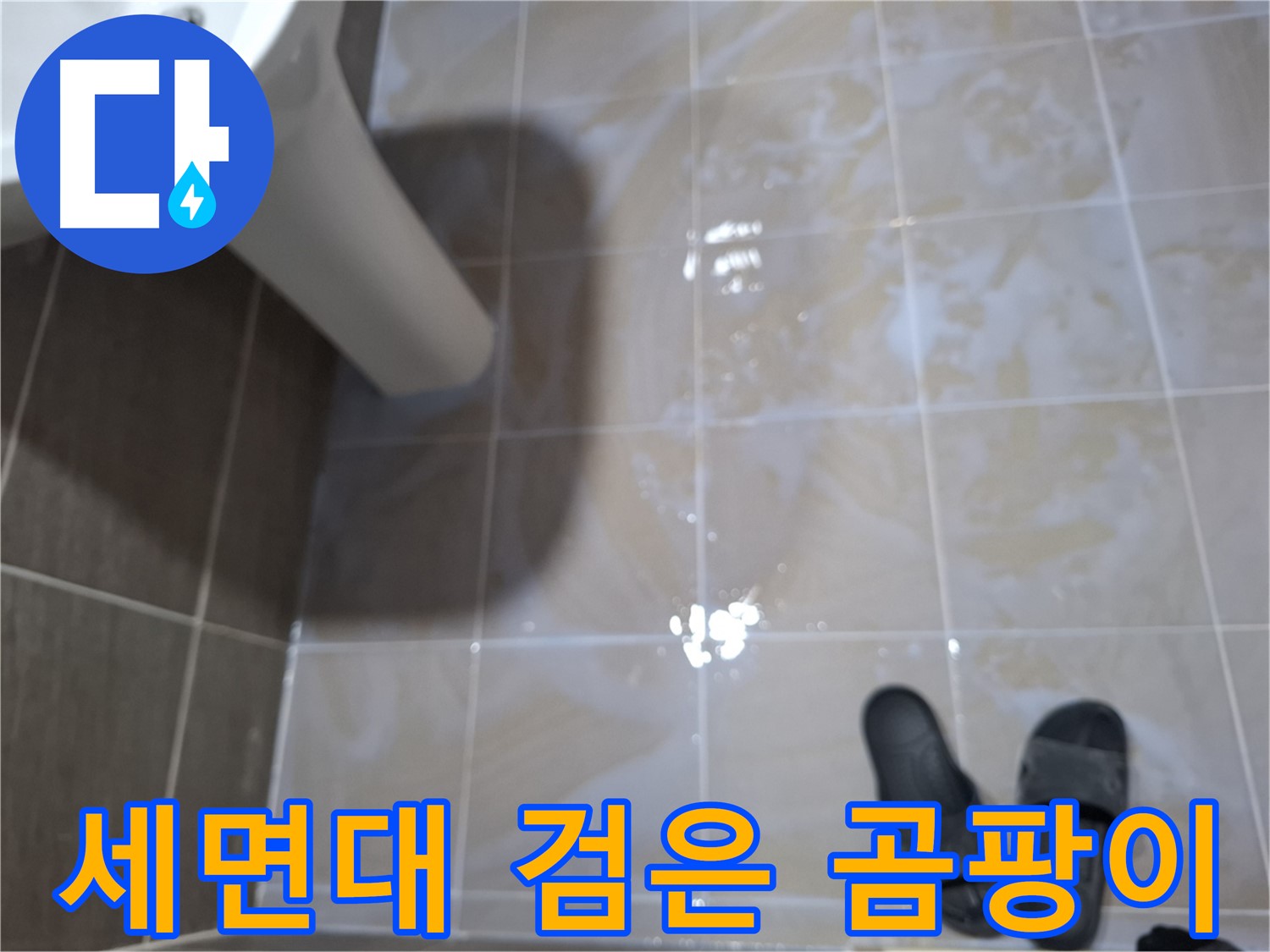 성남 봇들마을 세면대 누수 - 타일 틈새에 검은 곰팡이가 피어 있고 물기가 있는 누수