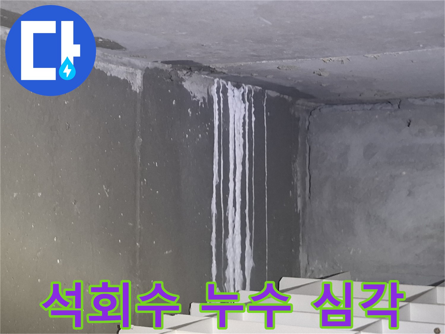 판교로 393 건물 계단 벽 누수 - 석회수 누수로 긴급 보수 필요