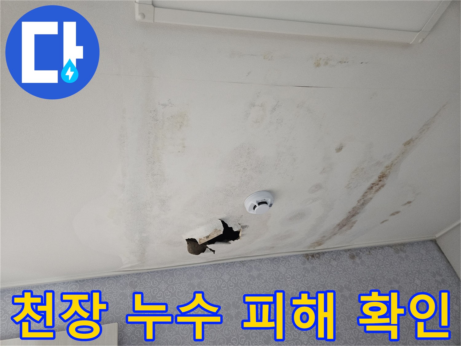 천호동 강동리버스타운 아파트 천장 누수 - 누수로 인해 천장 마감재가 손상된 모습
