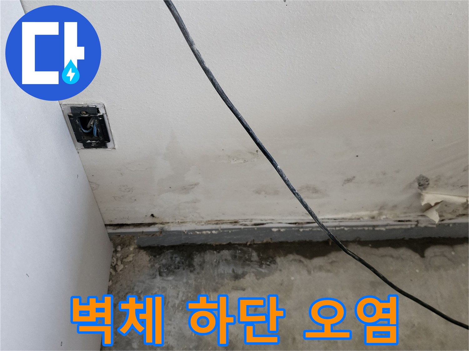 벽면 아래쪽 콘크리트 부근의 변색된 부분 상세 사진