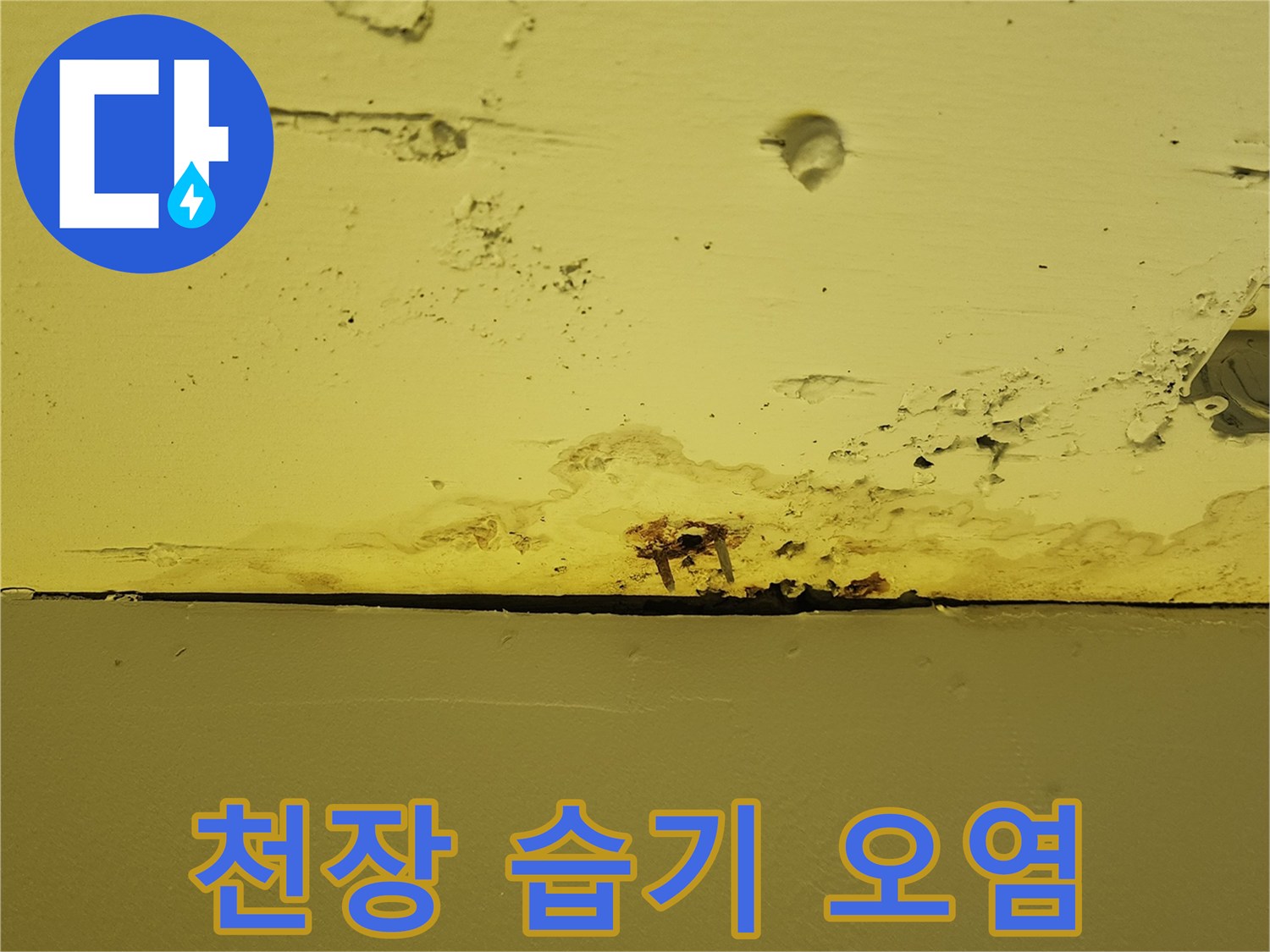 상가 내부-습기로 인해 변색된 천장 마감재 상태