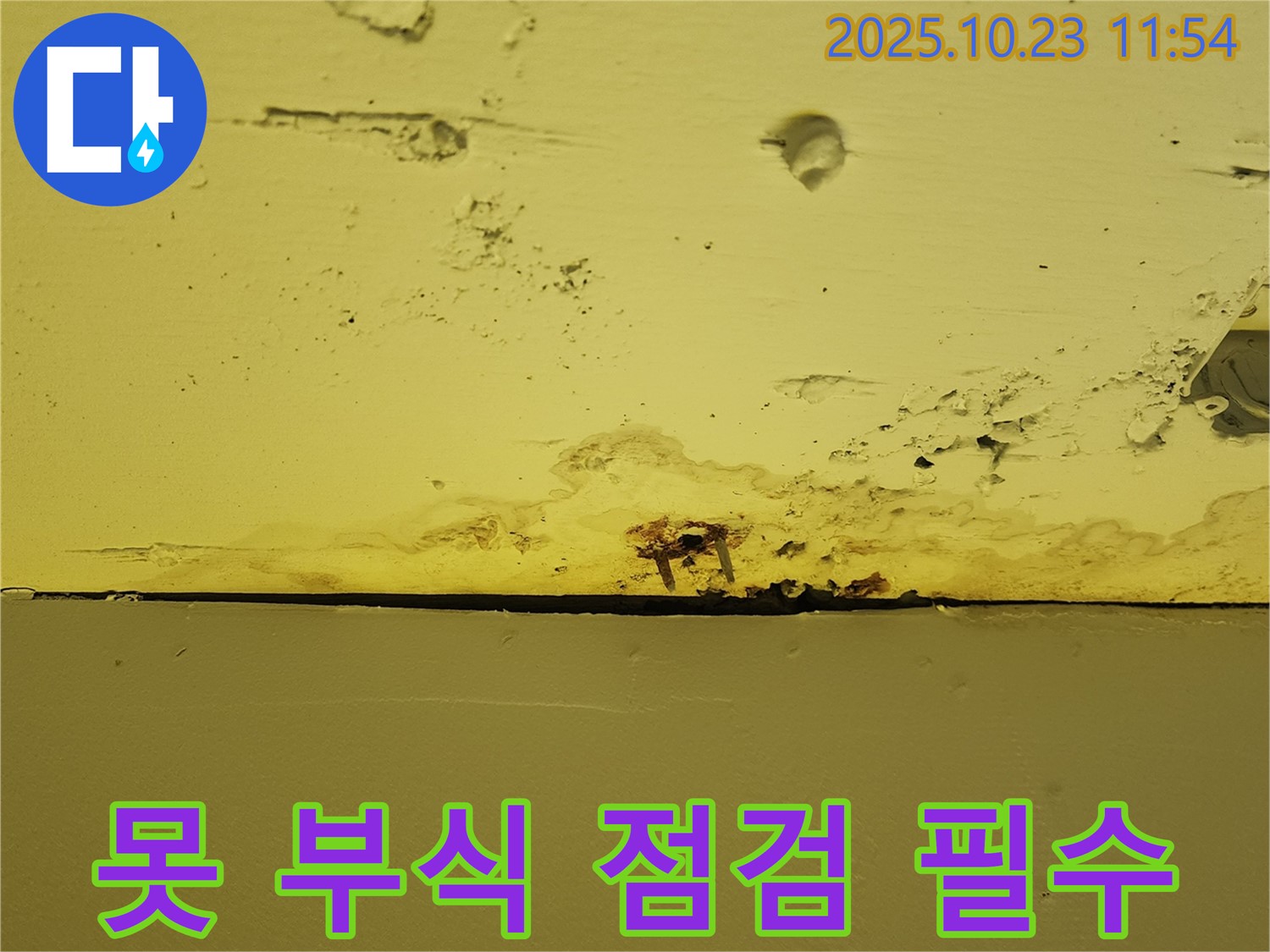 양주 은현면 하패리 천장 - 못 부식은 배관 손상 가능성을 시사하므로 전문 업체 점검이 필수적입니다.