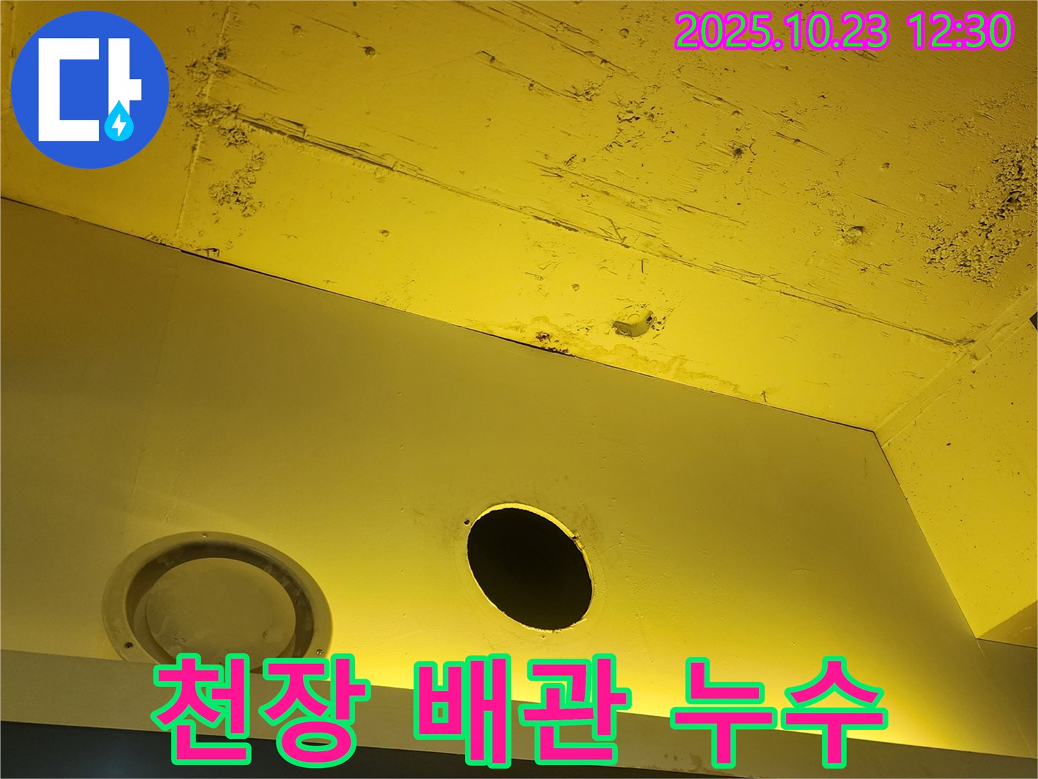 양주시 은현면 하패리 천장 누수 - 배관 누수 의심되는 천장 구멍 주변 점검