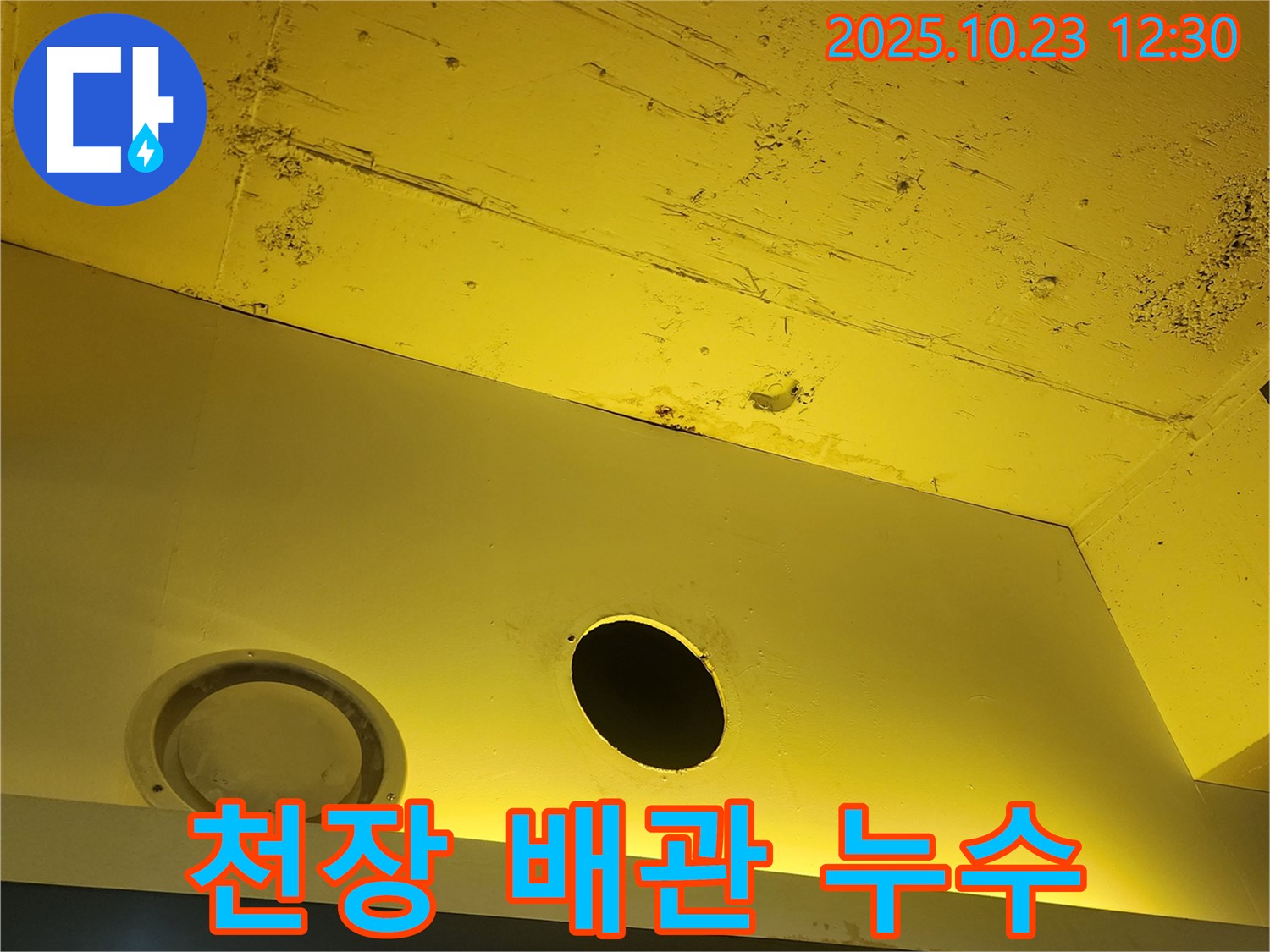 양주시 은현면 하패리 천장 누수 - 배관 누수 의심되는 천장 구멍 주변 점검