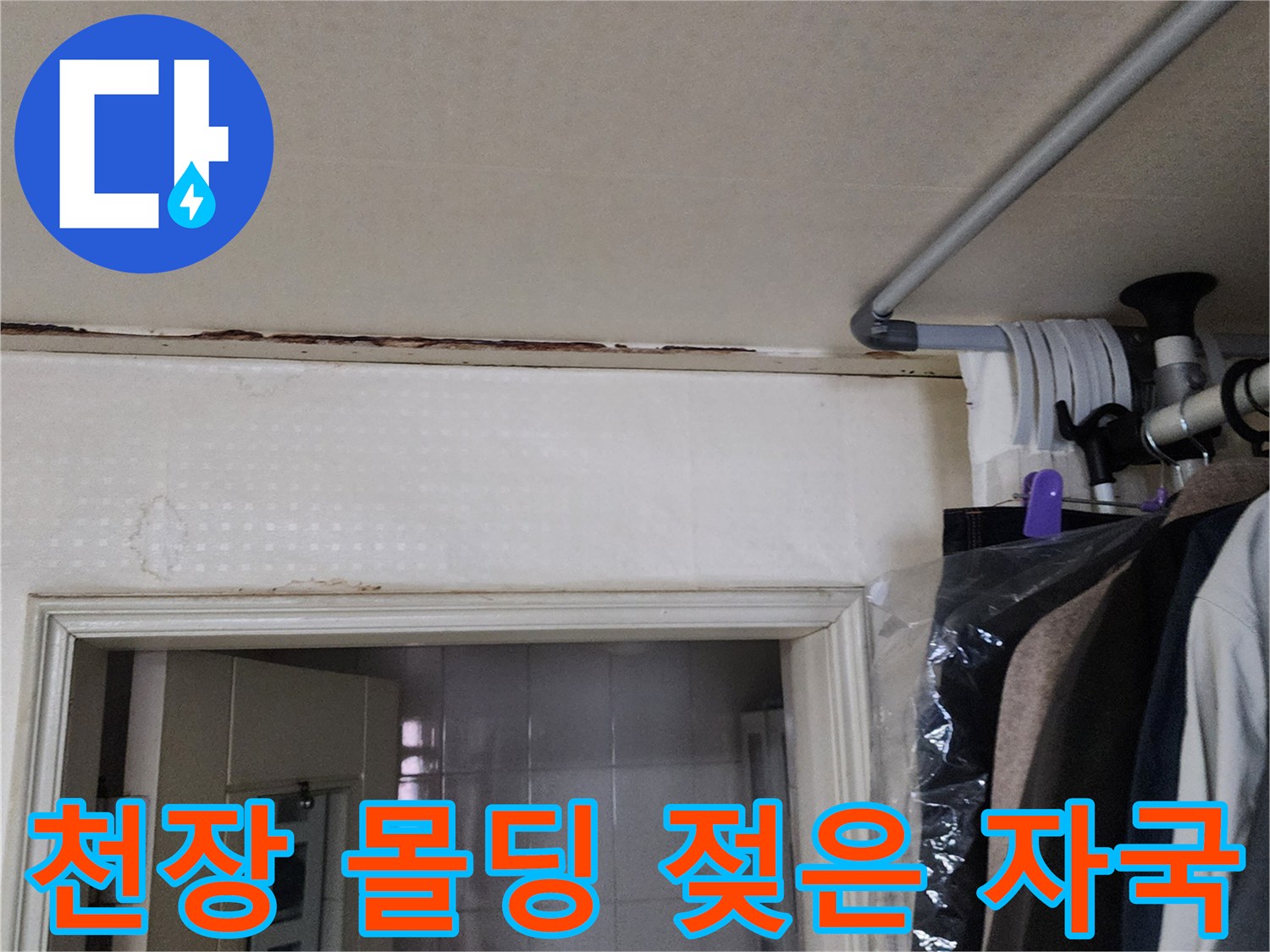 물샘-현상으로-인해-변색된-천장-몰딩-부위