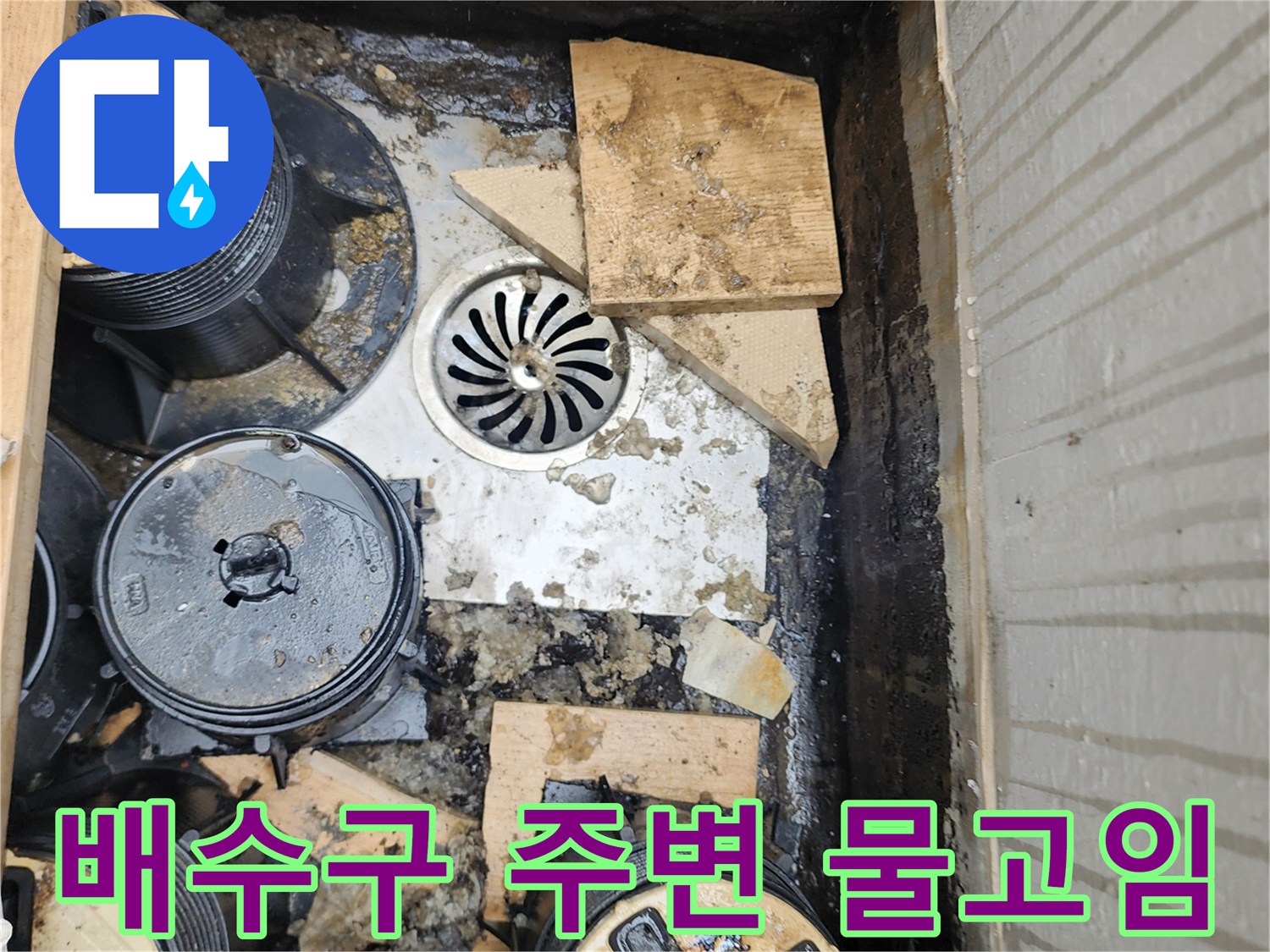 화장실-배수구-주변에-오물과-함께-물이-고여있는-상태