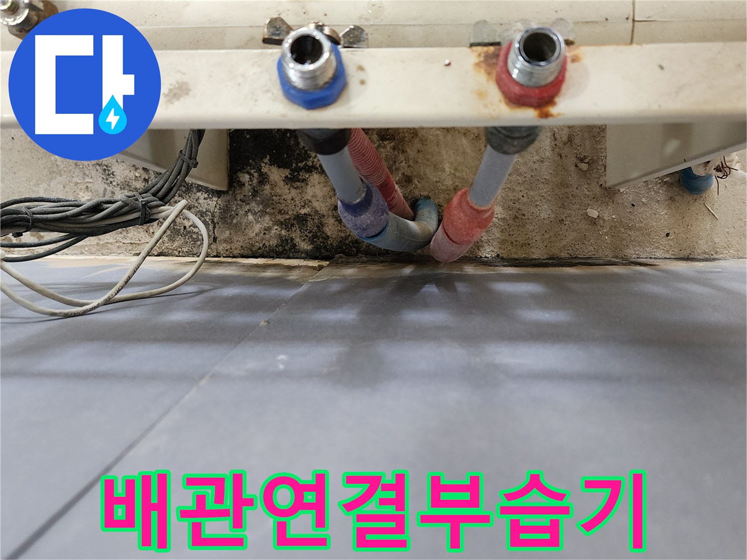 분배기 하단-배관 주변의 곰팡이와 습기 발생 상태