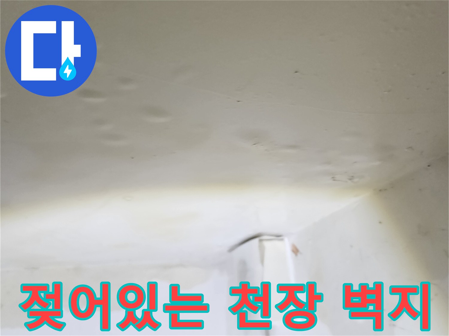 물기로 인해 변색된 천장 마감재와 습기 흔적