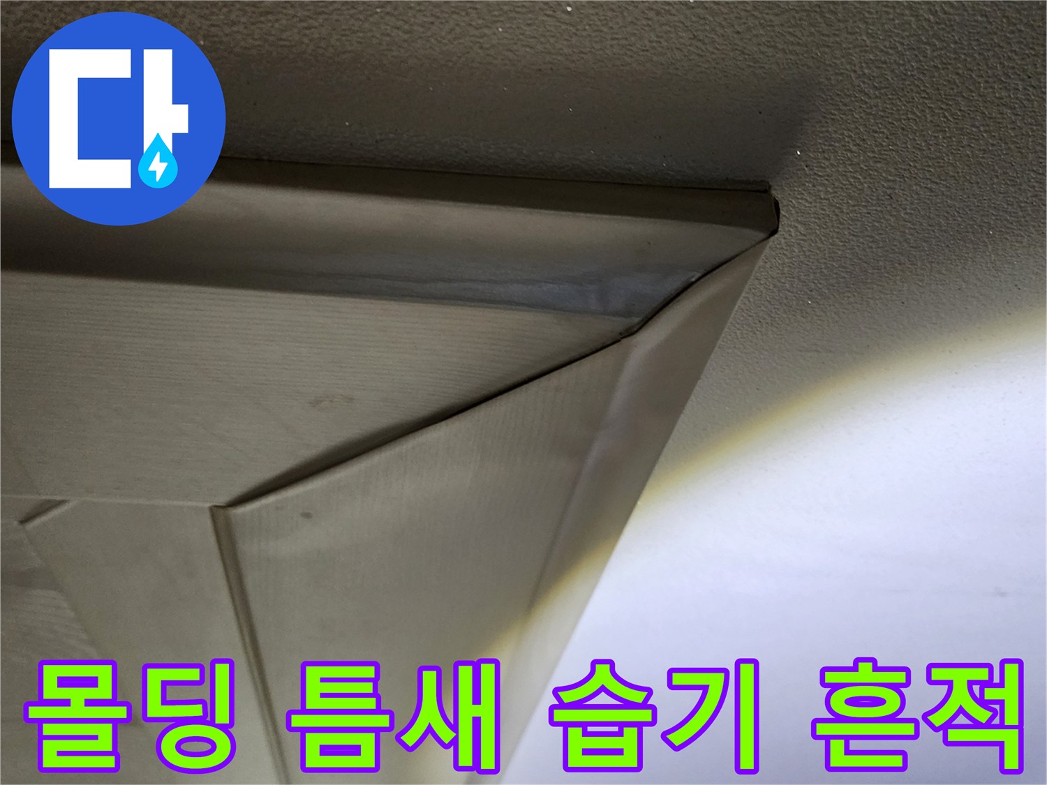 천장 몰딩과 벽지 사이로 스며든 누수 피해 현장