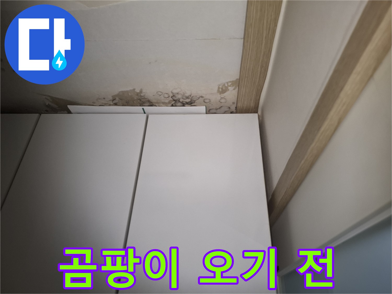 붙박이장 위 천장에 생긴 얼룩 - 곰팡이 발생 직전의 모습입니다.