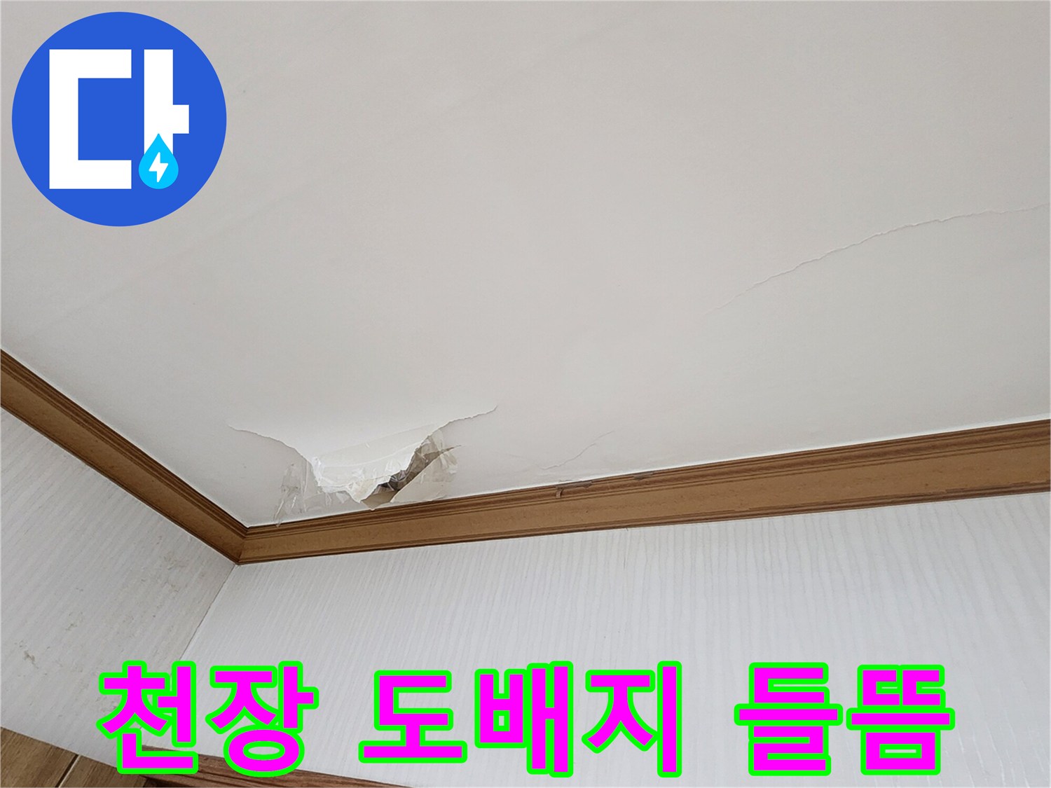 의정부 가능동-천장 도배지가 젖어서 벌어진 모습