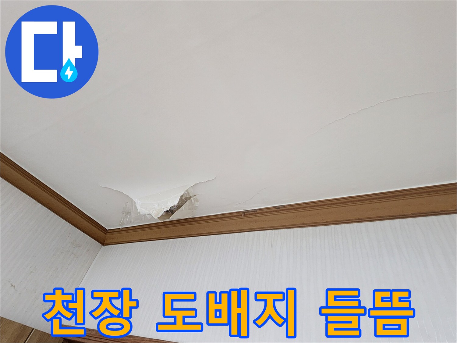 의정부 가능동 현장의-천장 도배지가 젖어서 벌어진 모습