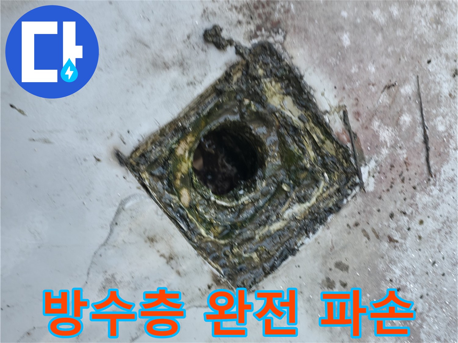 독산로43가길 옥상 드레인 주변 방수층 완전 파손 - 누수 심각