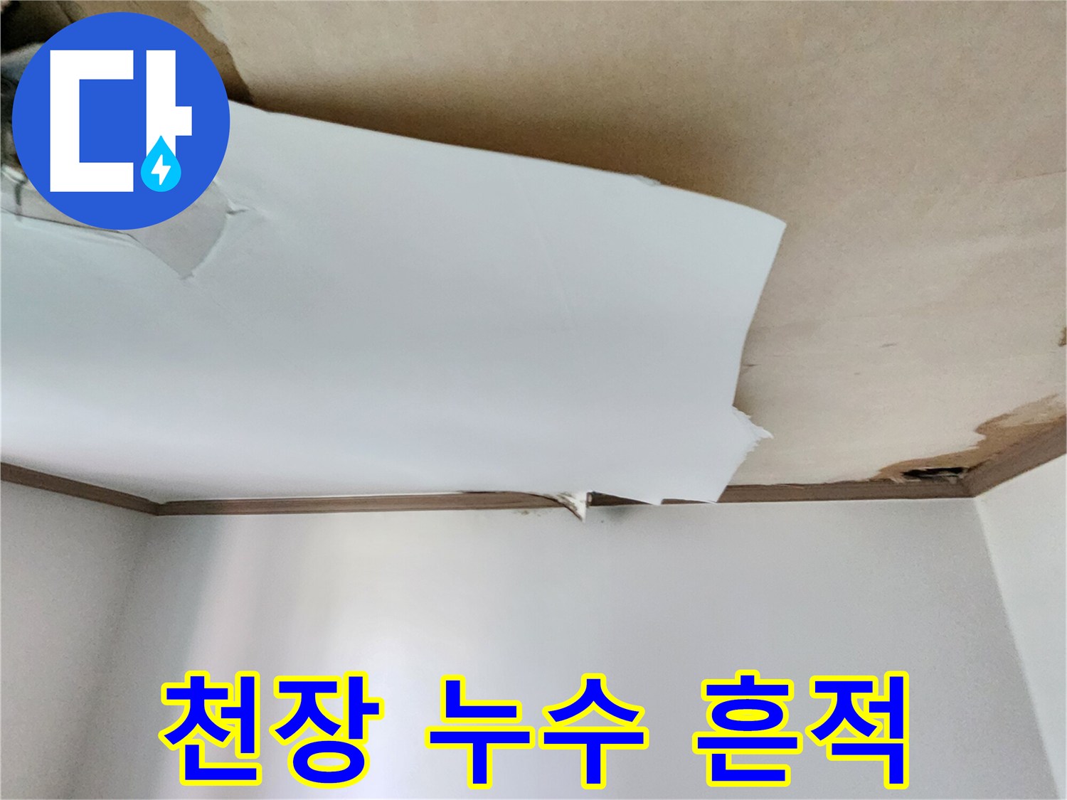 물기에 의해 들뜨고 하얗게 변한 천장 벽지