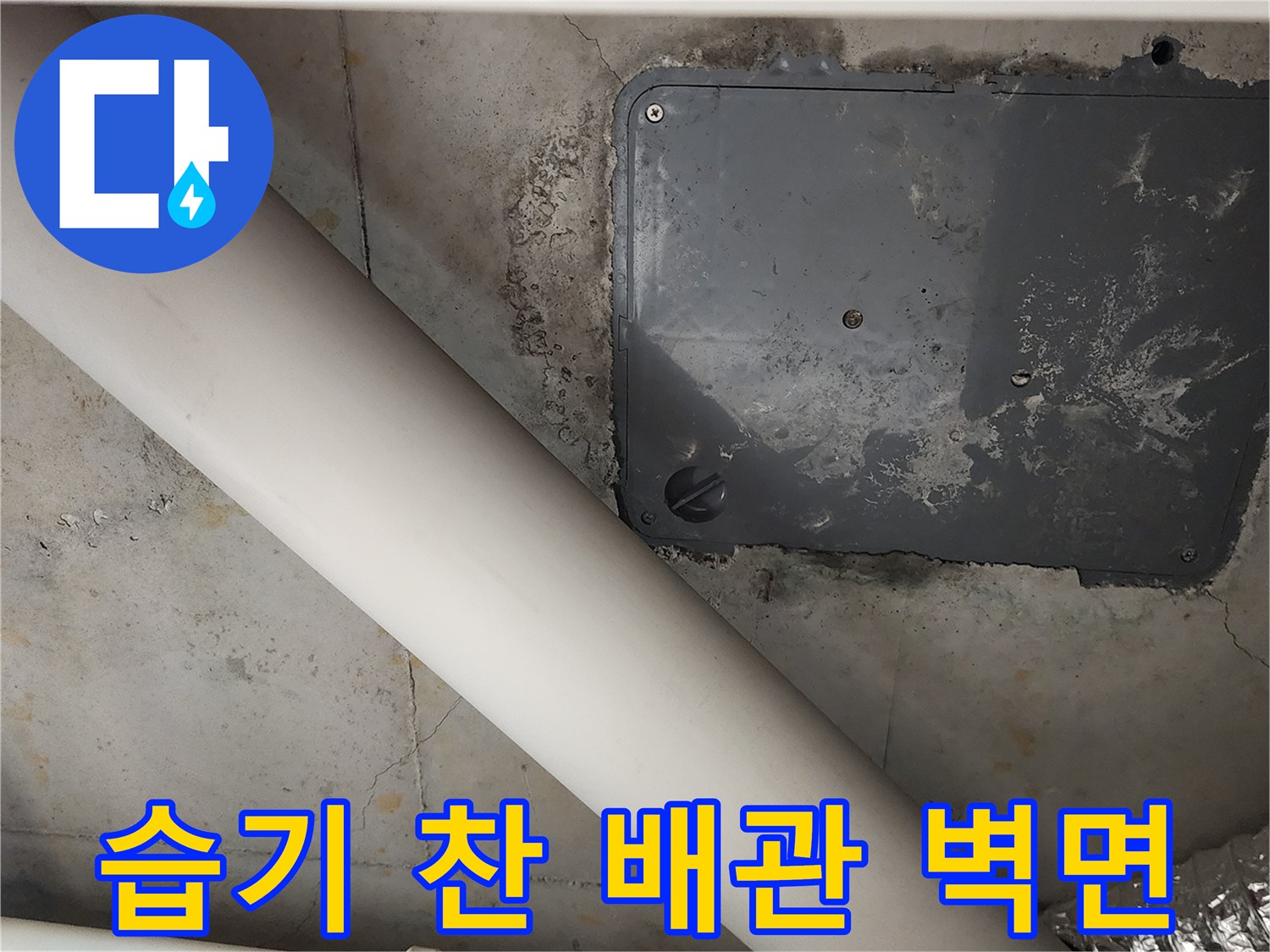 물샘으로 인해 변색된 배관 주변 콘크리트 면