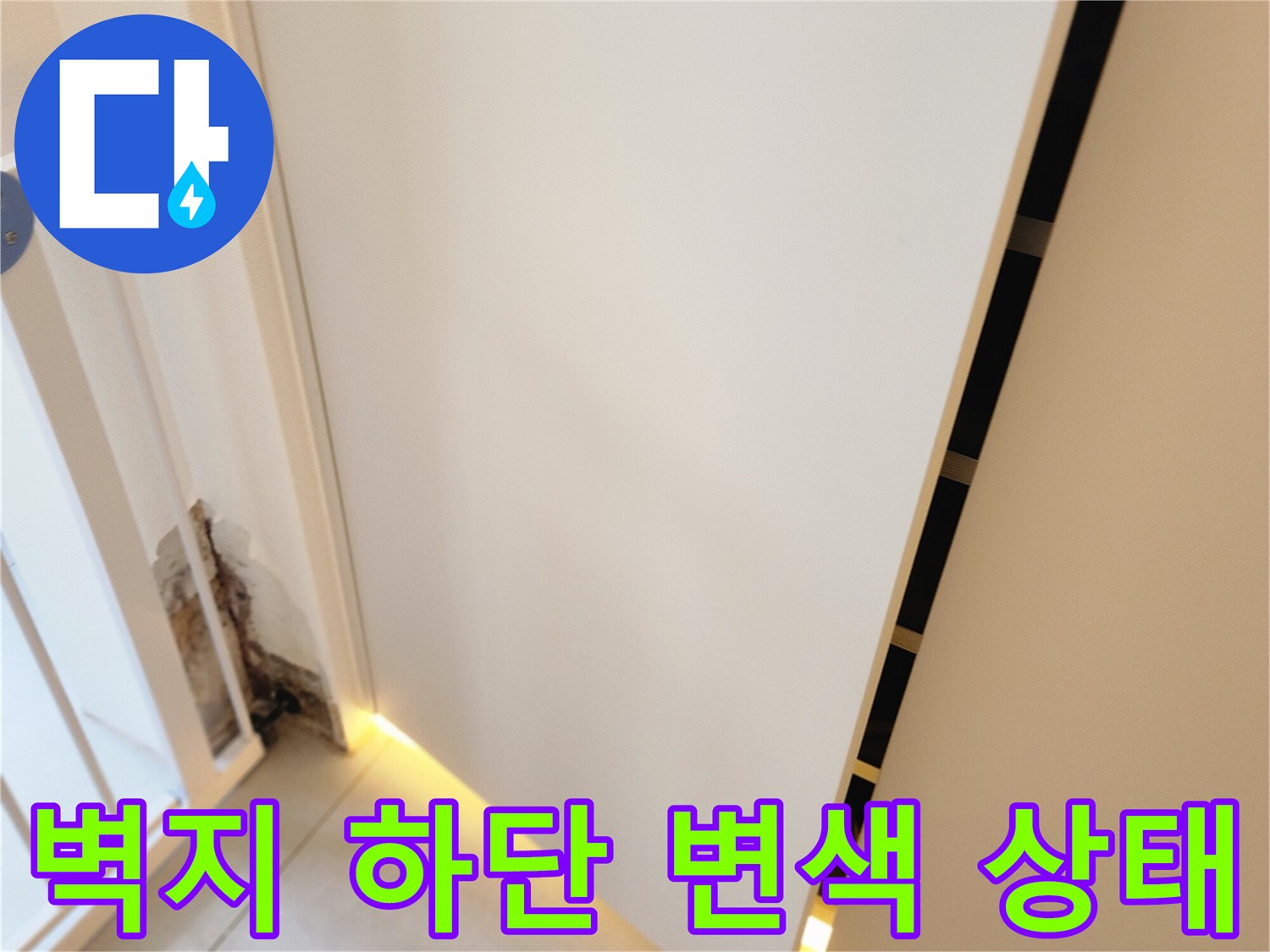 포천 내촌면 현장-벽지 하단 곰팡이와 변색 부위