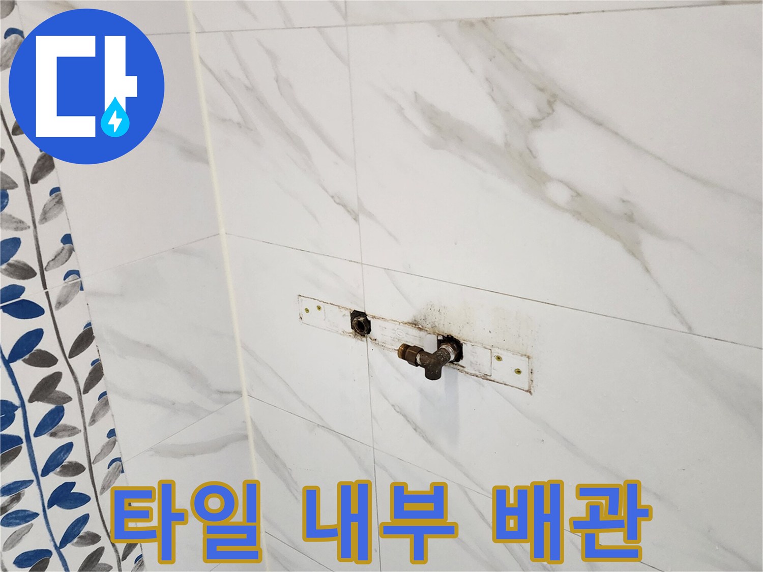 벽면 타일 틈새로 노출된 누수 발생 부위 배관