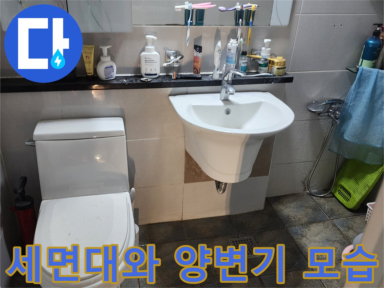 점검 대상인 화장실 세면대 및 변기 주변 전경