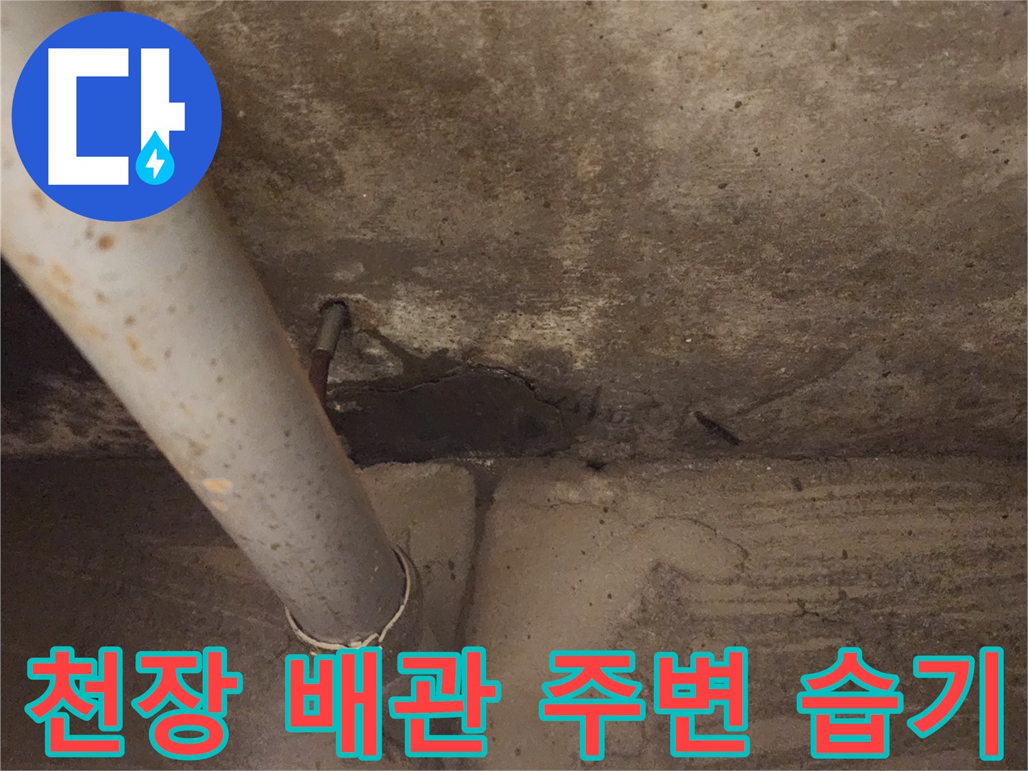 노출된 배관-주변부 콘크리트 변색 상태