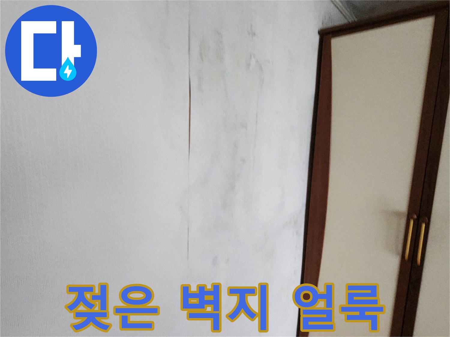 습기로 인해 변색된 벽지와 곰팡이가 번진 벽면 모습