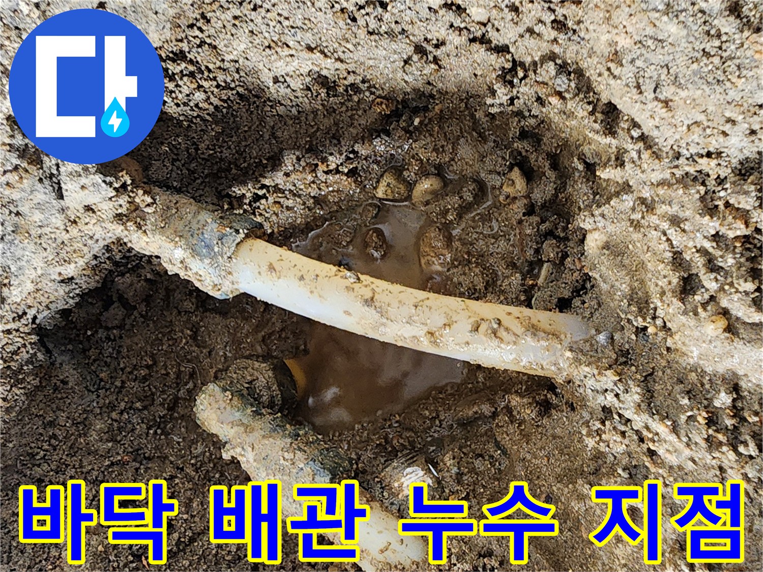 포천 신북면 현장-하얀색 PE배관 주변에 물이 고여 있는 모습