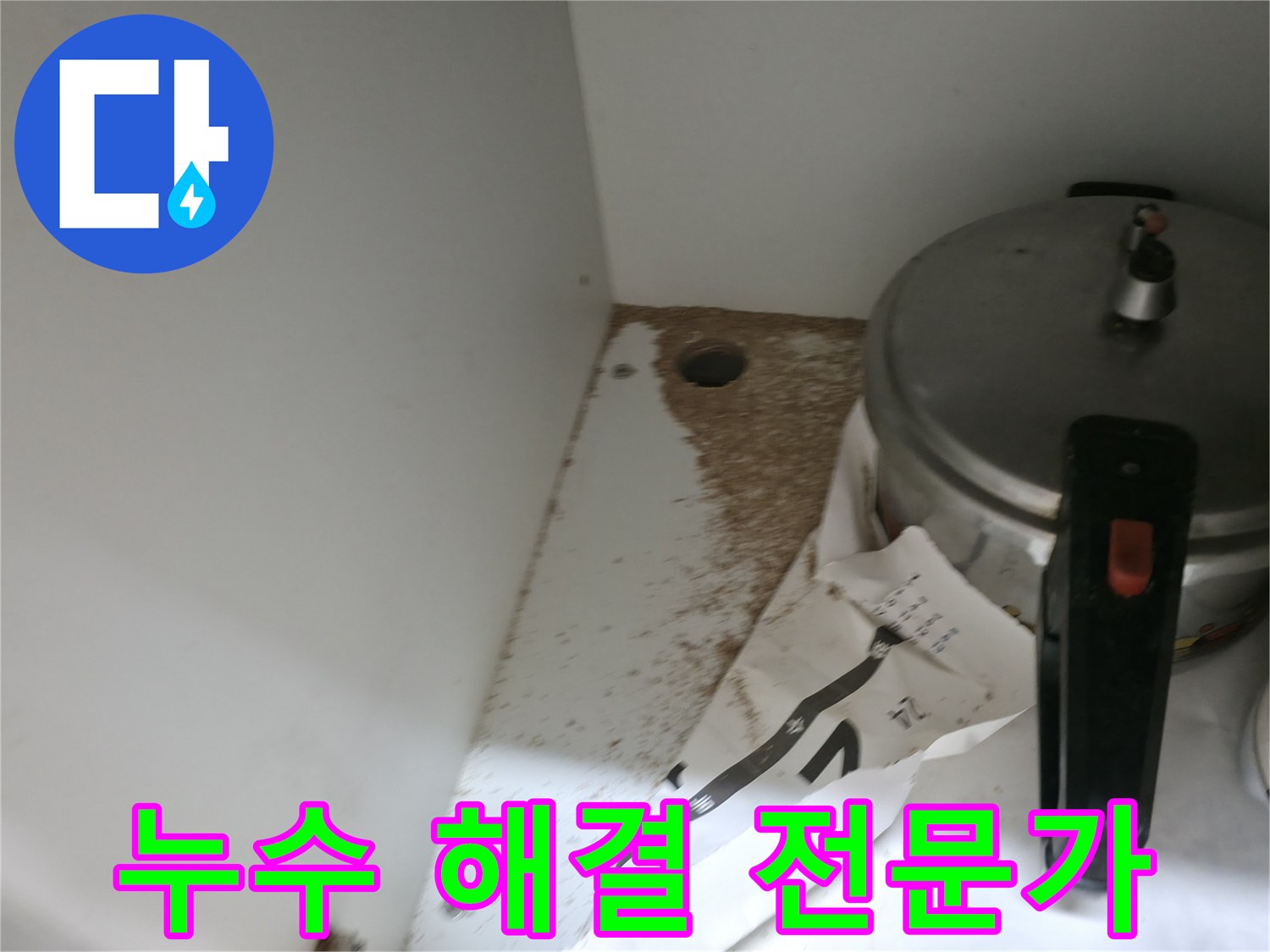 싱크대 밑 - 톱밥 - 나무 썩음 - 누수 해결 전문가