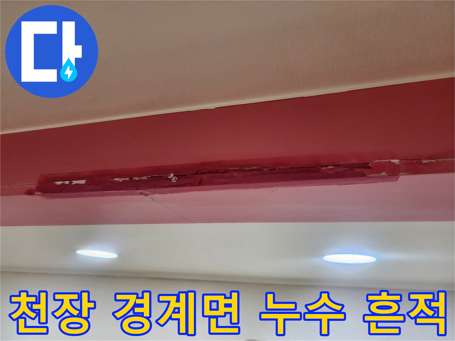 붉은색 변색이 진행된 천장 몰딩 부위 촬영본