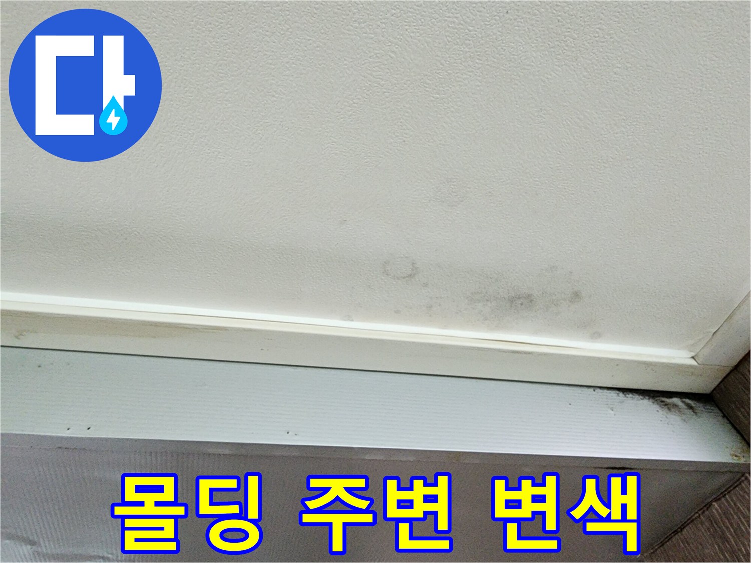 천장 몰딩 경계 부위의 습기로 인한 얼룩 현상