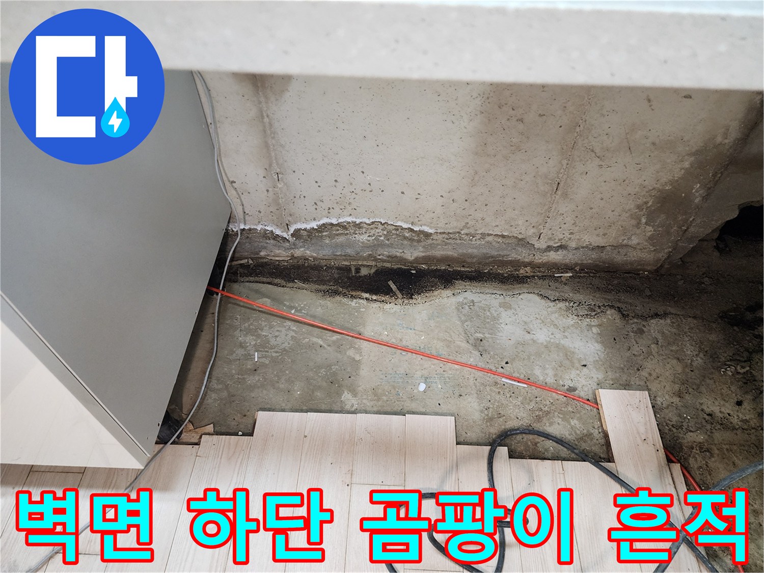 싱크대-뒤쪽-콘크리트-벽면-곰팡이-및-습기-흔적