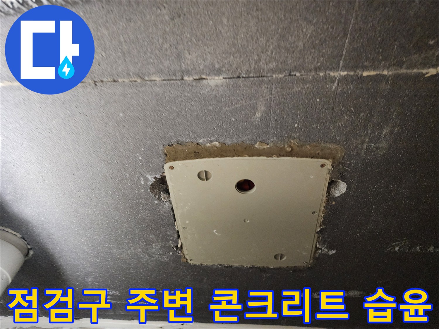 점검구-프레임-주변의-축축한-콘크리트-상태