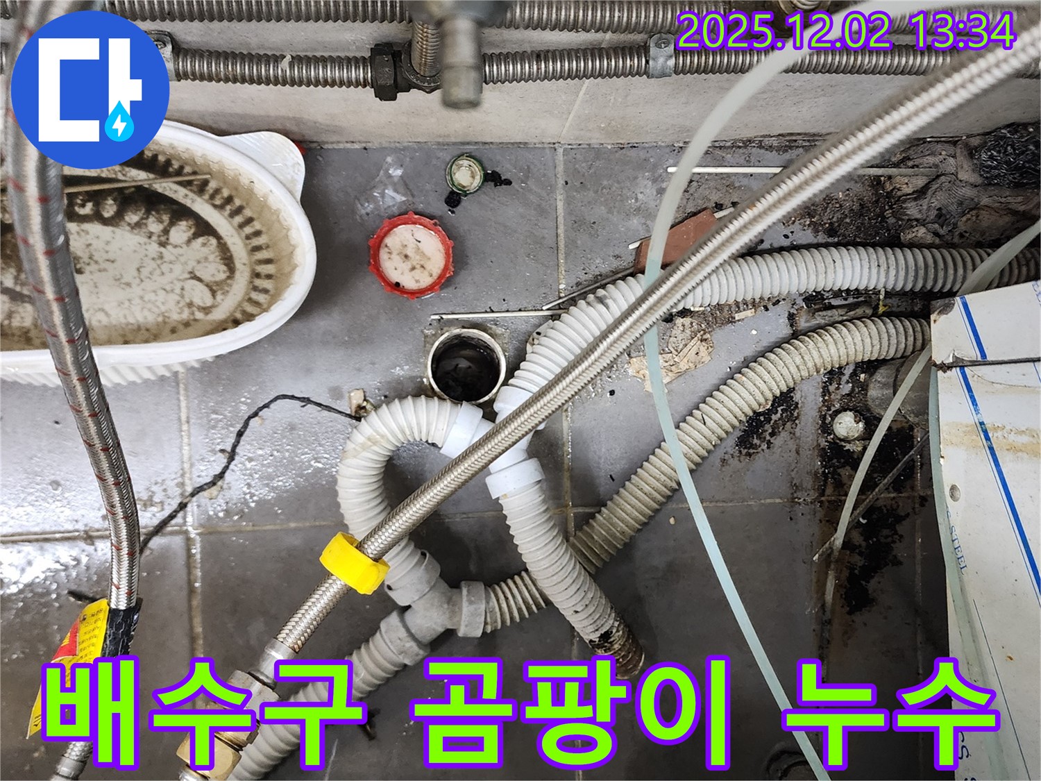 싱크대 배수구 주변 곰팡이 - 누수 원인 제거 및 곰팡이 청소