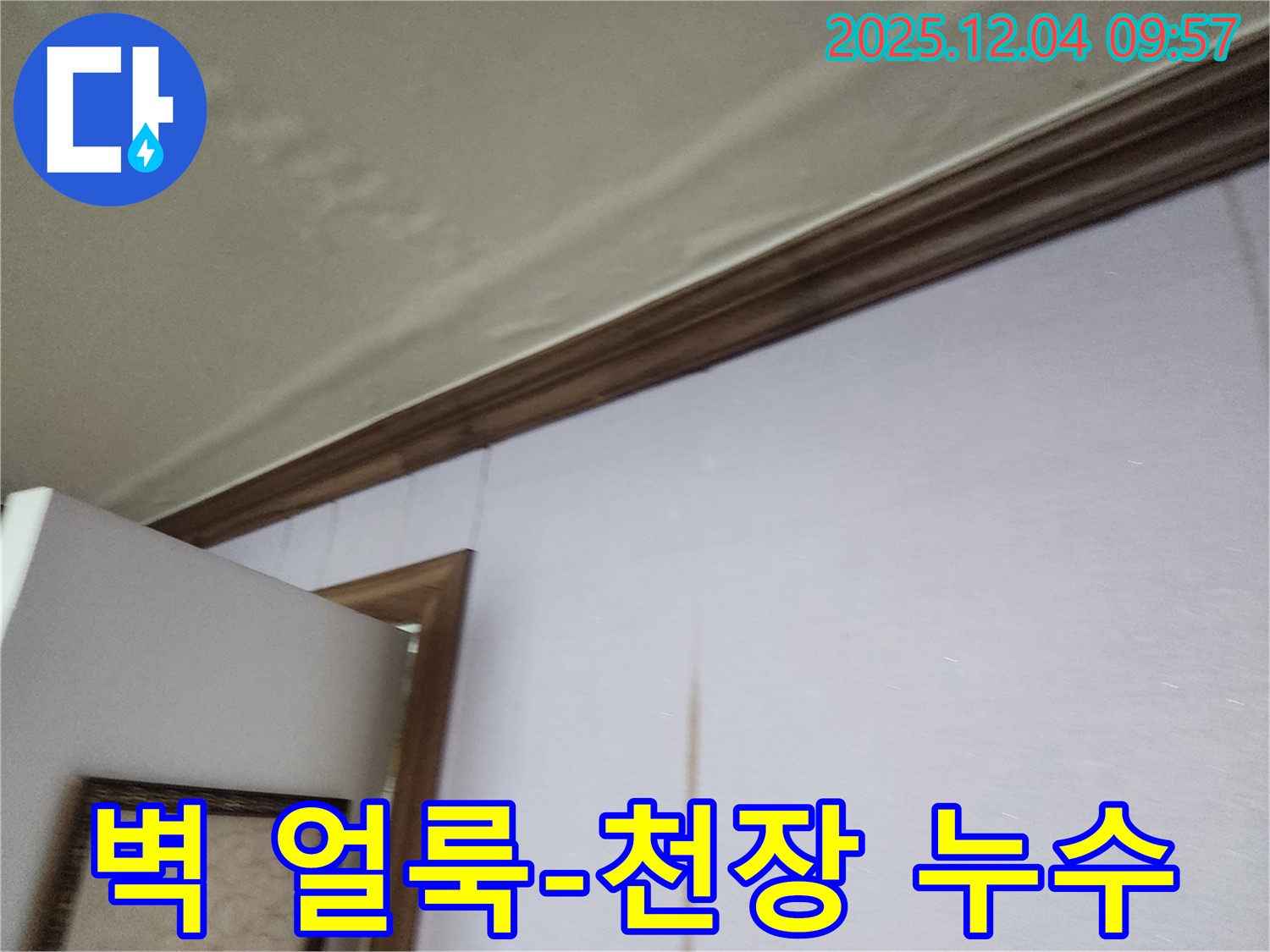 벽의 얼룩 - 천장에서 떨어진 물 때문일 가능성이 있습니다.