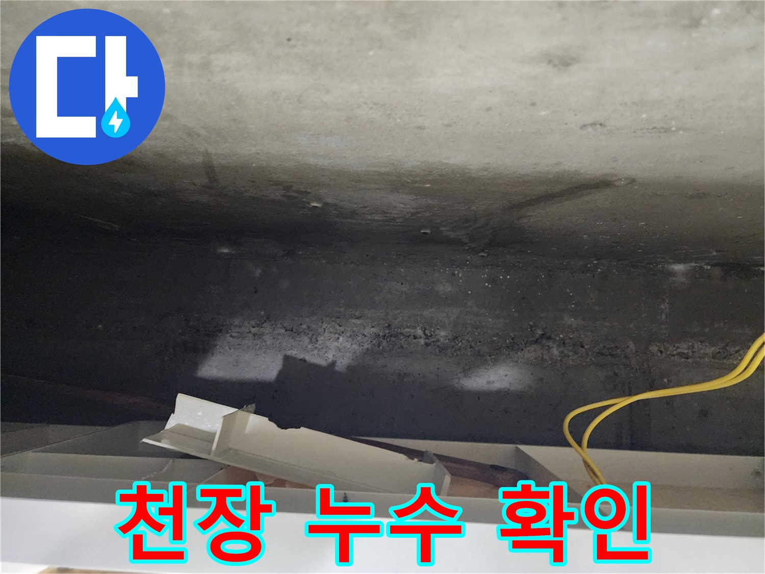 천장 누수 확인 - 누수 흔적 발견