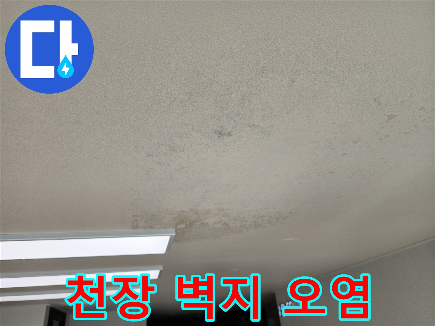 물샘 현상으로 인해 오염된 천장 마감재 부위