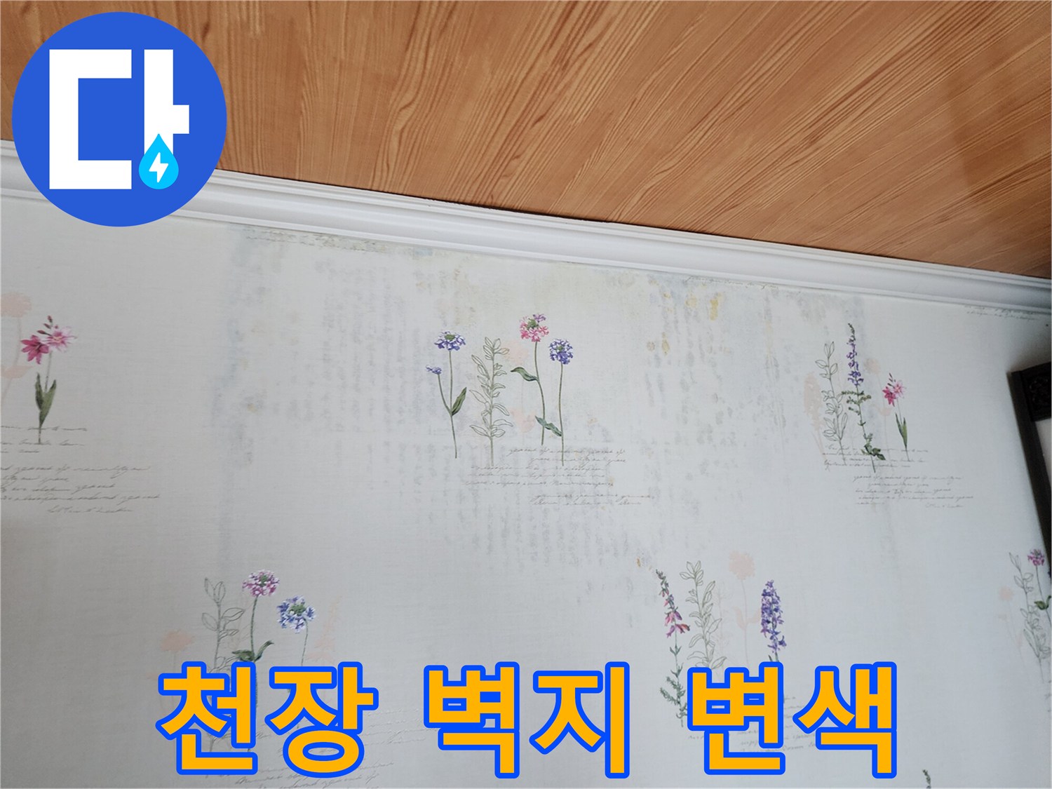 포천 영중면 현장의 천장 벽지 얼룩 상태