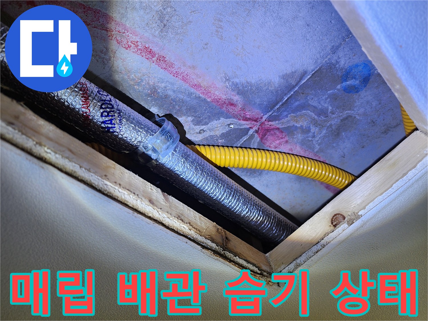 싱크대 하부 공간 - 습기가 스며든 배관 및 벽면 구조