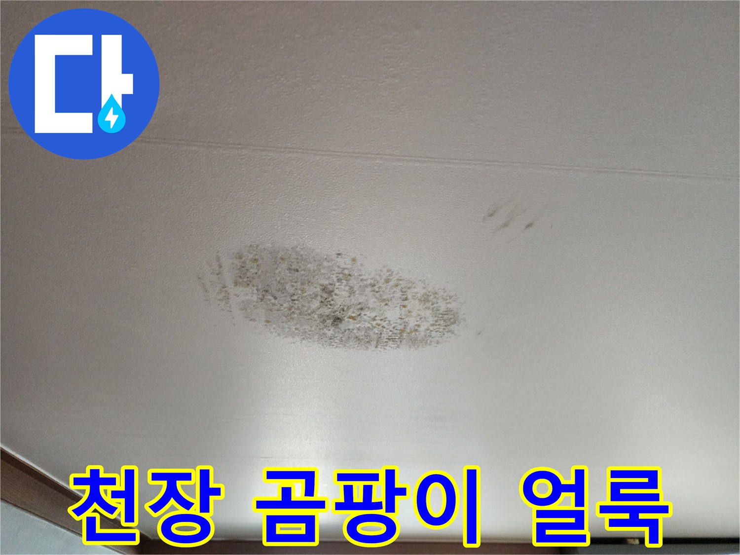 누수로 인해 오염된 천장 벽지의 모습